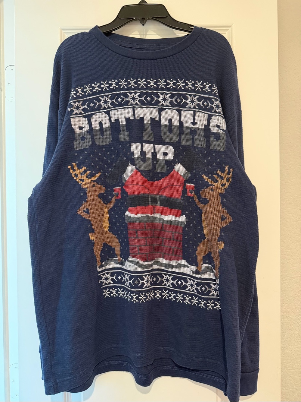 Men's Navy 'Bottoms Up' Crewneck Holiday Sweater